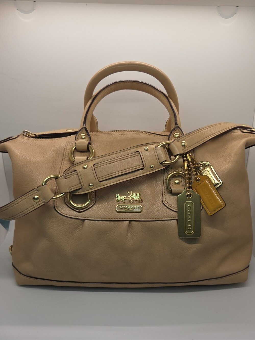 Coach Sabrina Leather Satchel in Camel with Gold Hardware and Tags 12937